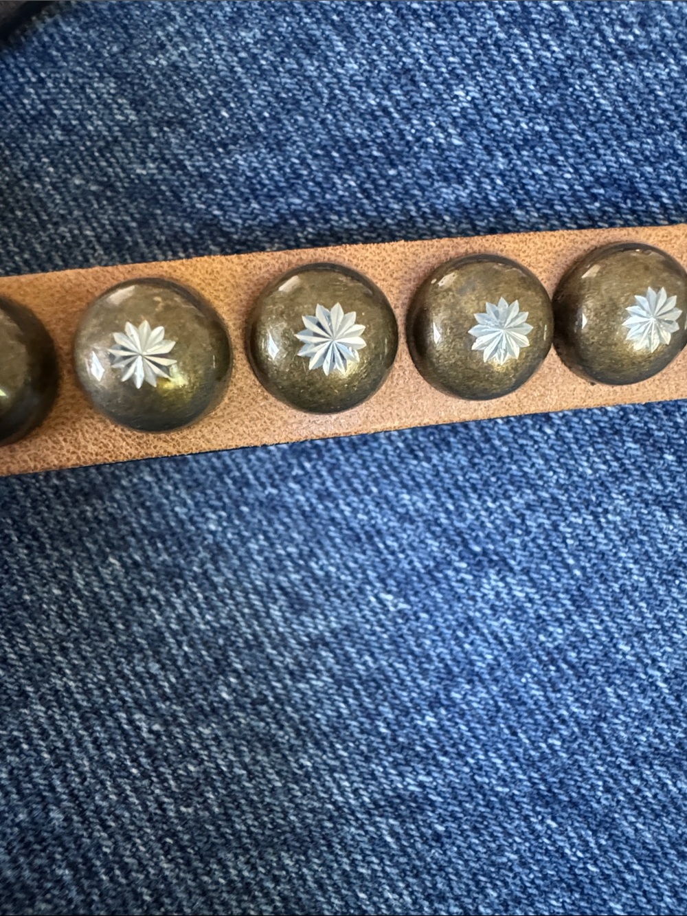Women's Tan Studded Leather Belt - Picture 3 of 7